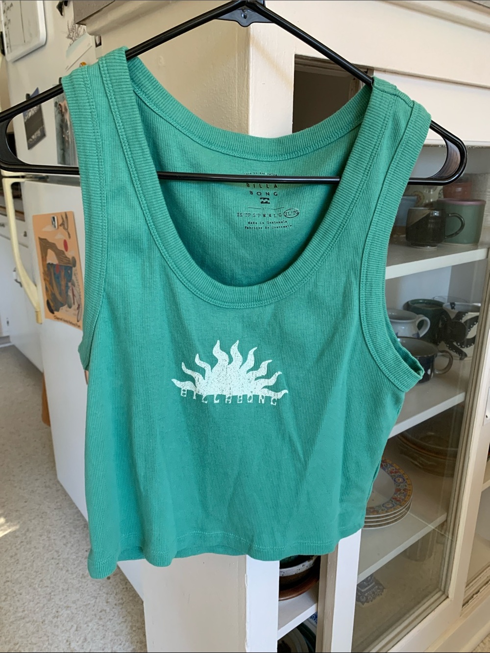 Billabong Teal Ribbed Sun Graphic Tank Top
